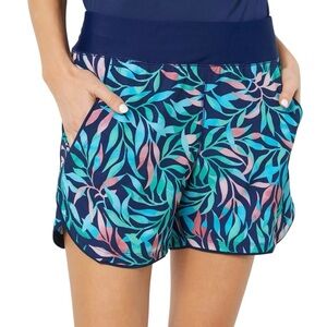 Lands' End Floral Print Elastic Waist Nylon Quick-dry Swim Shorts Navy 8
